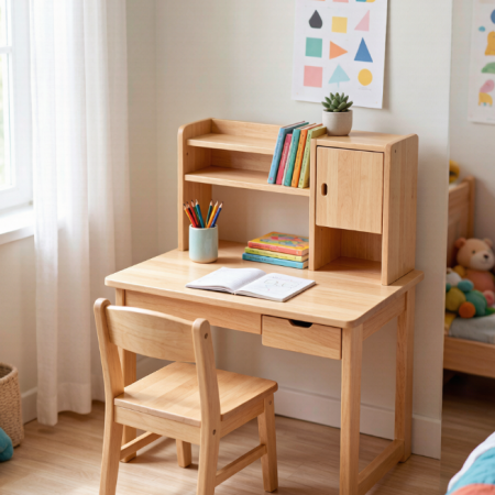 Kids Desk and Chair Set with Storage Hutch